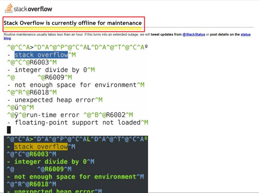 Stackoverflowiscurrentlyofflineformaintenance